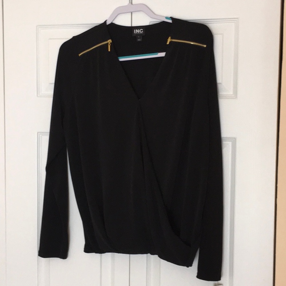 INC International Concepts Women's Black Long Sleeve Top
